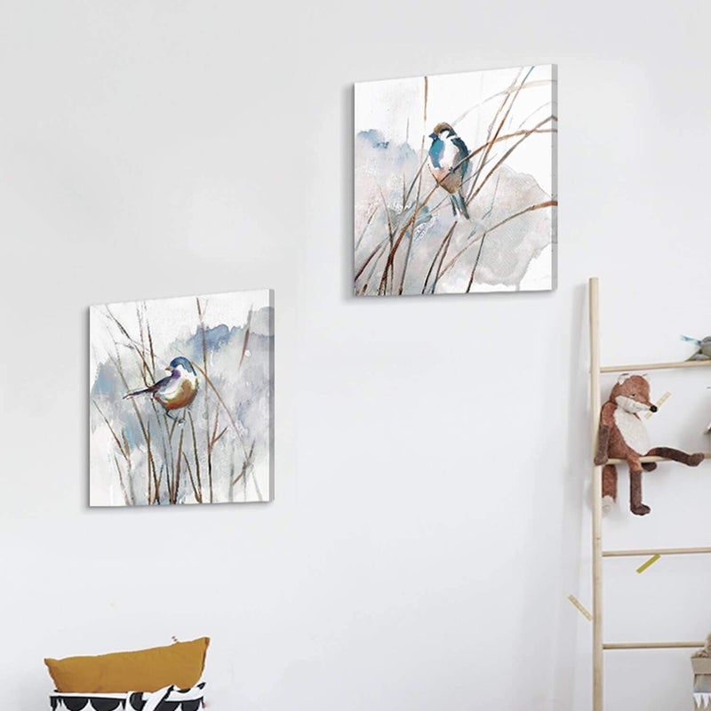Hardy Gallery Abstract Bird Picture Wall Art: Animal Birds on Reed Artwork Painting on Canvas for Living Room (16â€ x 16â€ x 2 Panels) - Image 2